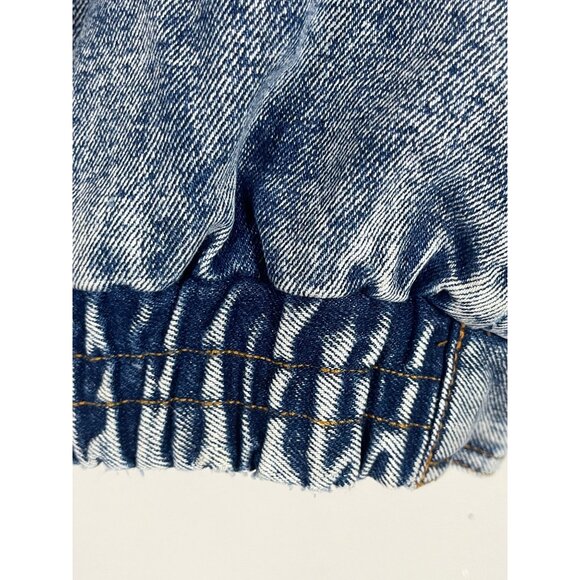 Vintage Acid Wash Denim Jean Bomber Jacket Blue 10 Flannel Plaid 80s Y2K Preppy - Picture 14 of 16